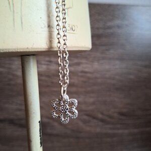 Flower Pendant Necklace Silver Colour 17 inch Chain Boho Spring Cute